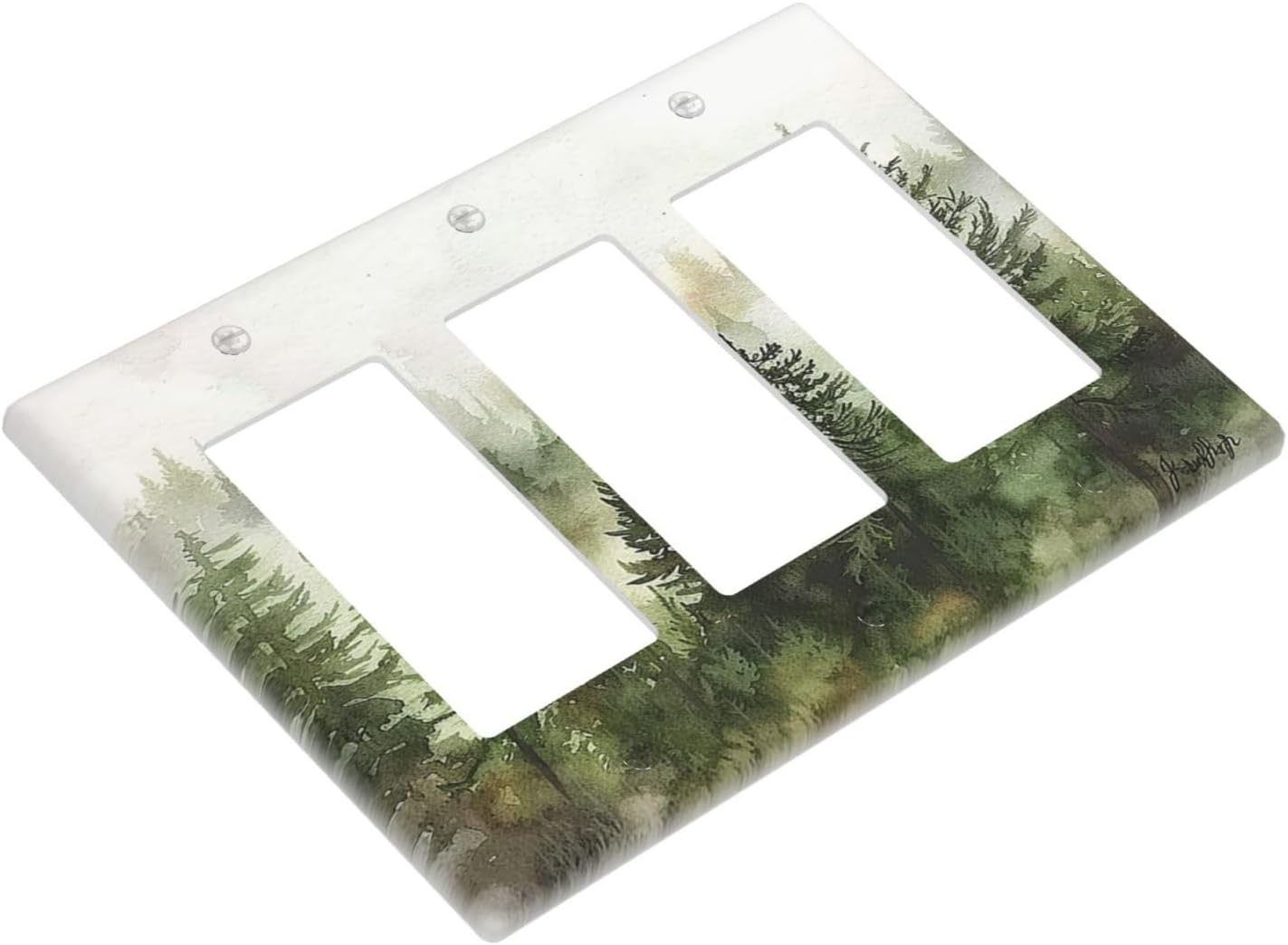 Light Switch Covers Green Forest Watercolor Painting Foggy Pine 3 Gang Rocker Electrical GFCI Decorative Triple Outlet Wall Plate Cover Switchplate for Bedroom living Room Decor