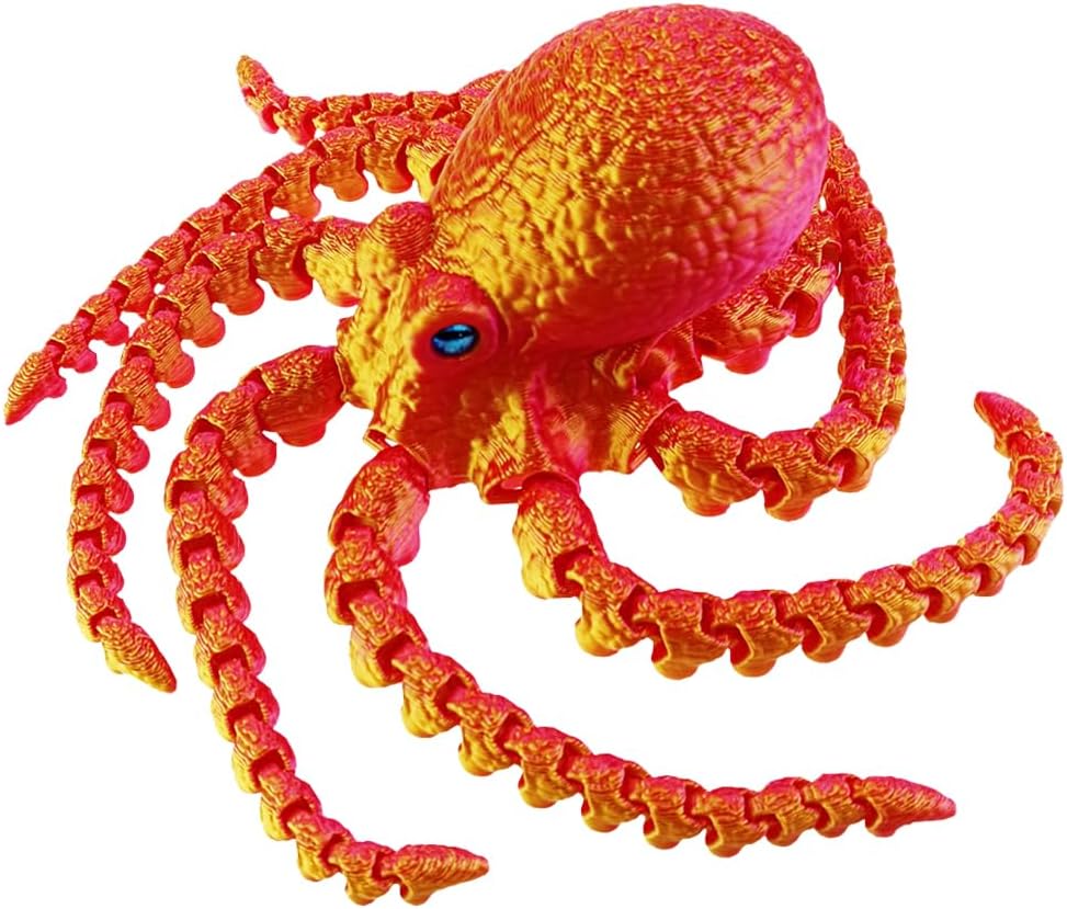 3D Printed Octopus Animals Toy Articulated Octopus Fidget Toy 3D Printed Gift Creative Ornament Articulated Octopus Toys Home Decor (Red Gold)