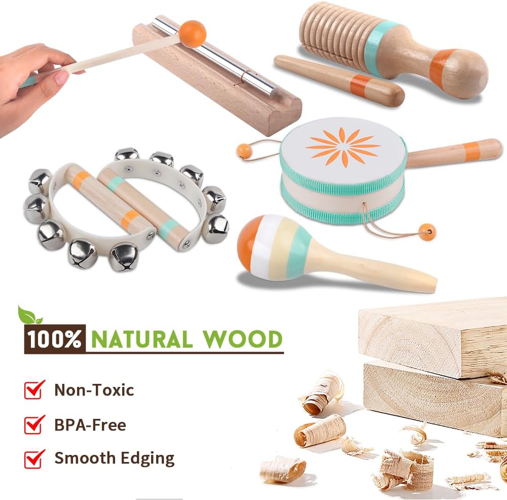 Toddlers Musical Instruments-Baby Montessori Wooden Musical Toys for Toddlers 1-3 Year Old,Kids Percussion Instruments Toy for 1 Year Boy&Girls,Christmas Birthday Gift for 1-3-5+ Year Old