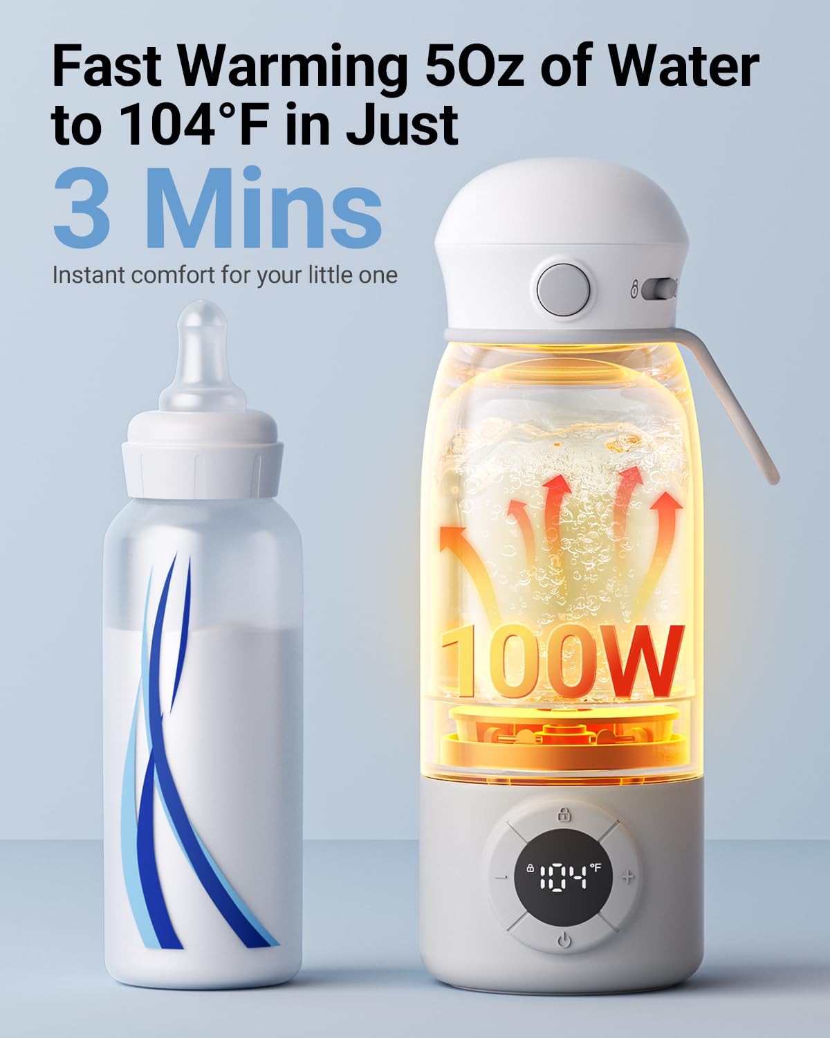 Bear Portable Bottle Warmer, Super Fast Charging, Instant Formula Breastmilk Water Warmer with 17 Ounces Capacity, Baby Milk Warmer with Fast Heating & Long Battery Life, Precise Temperature Control