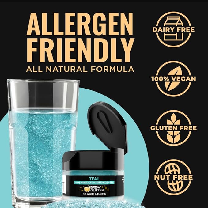 Brew Glitter Teal Edible Drink Glitter 1x 4g Jar for Cocktails, Beer, & Beverages