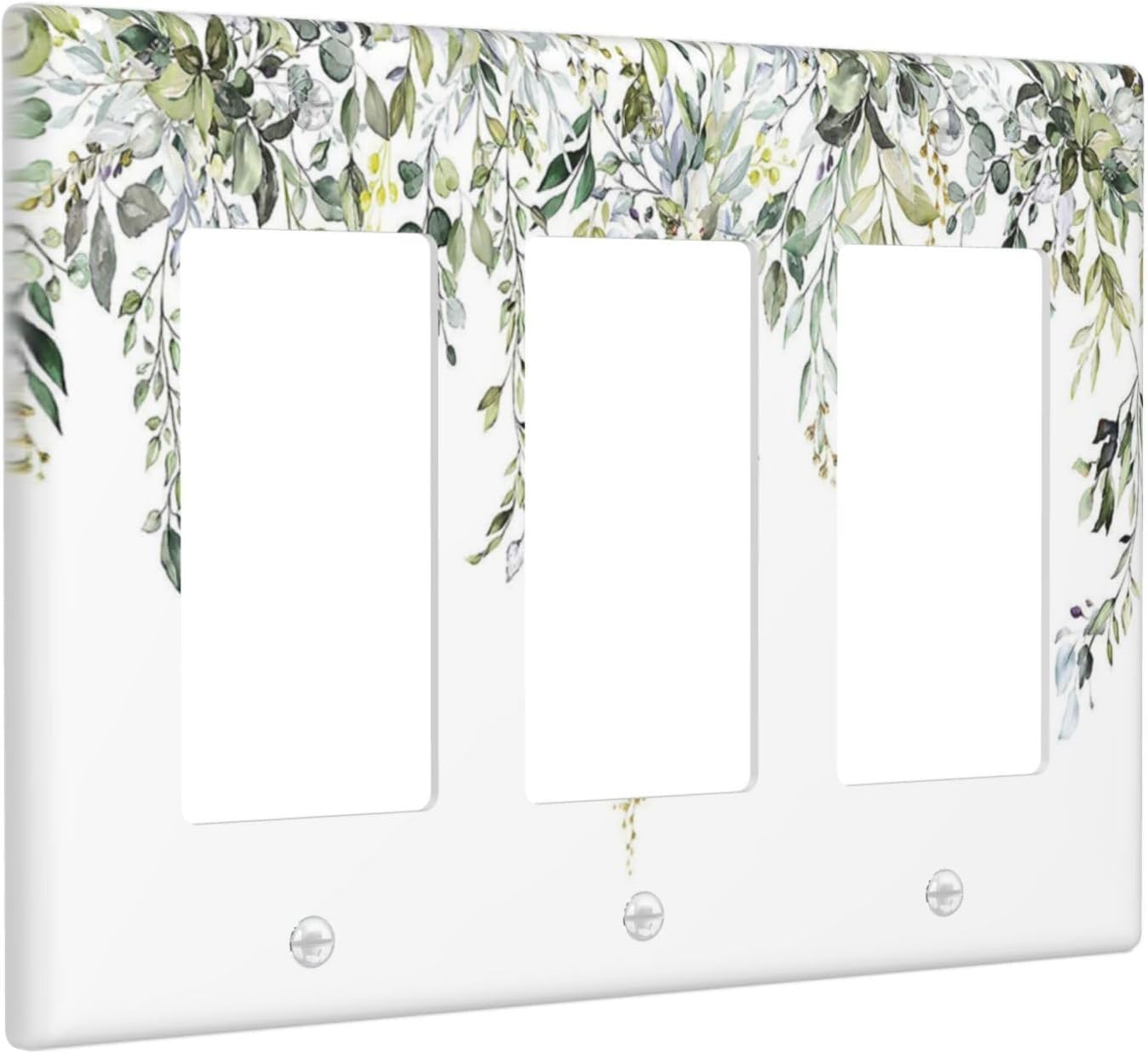Light Switch Covers Boho Farmhouse Flower Leaf Sage Green 3 Gang Rocker Electrical GFCI Decorative Triple Outlet Wall Plate Cover Switchplate for Bedroom Cabin Decor