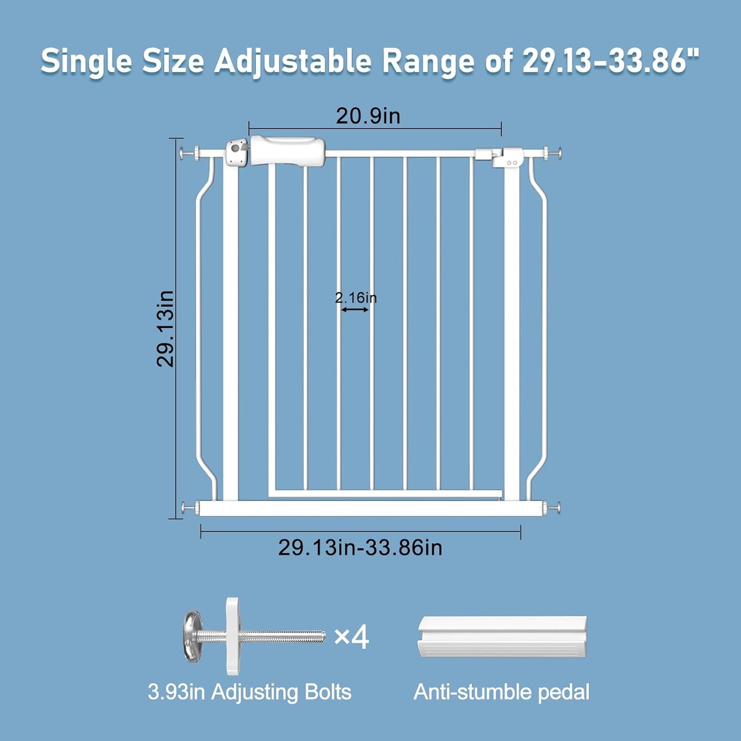 ALLAIBB Extra Wide Baby Gate Pressure Mount with Auto-Close, White Metal Safety Gate for Stairs & Doorways - Child Proof, Pet Barrier for Hallways, Kitchen, Living Room for 29.13-33.86 inch
