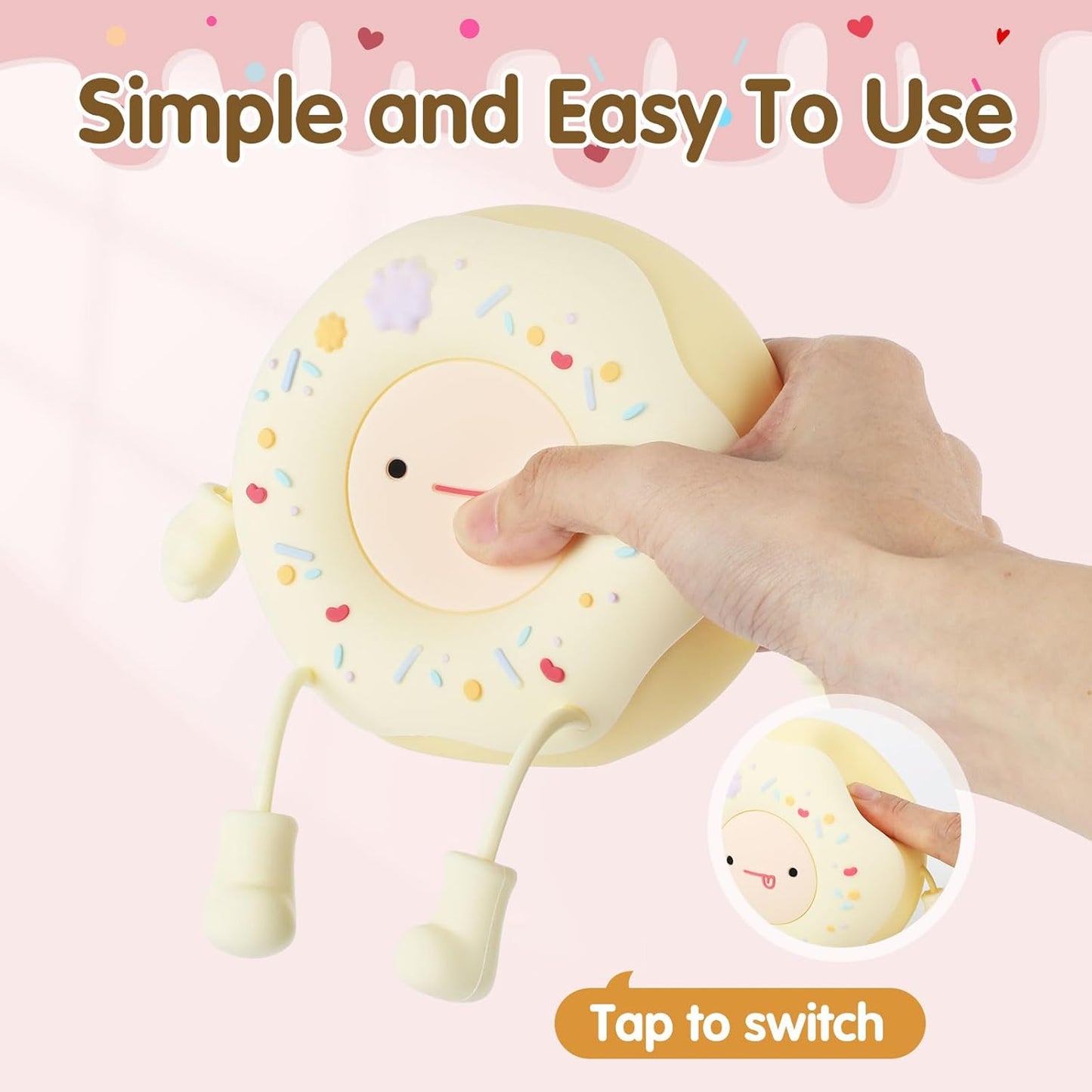 QANYI Donut Lover Lamp, Soft BPA Free Silicone Touch Night Light, Eye Caring, Stepless Dimming, Christmas Gift, Room Decor, Party, Home Office, Nursery Night Light for Kids Breastfeeding and Sleeping