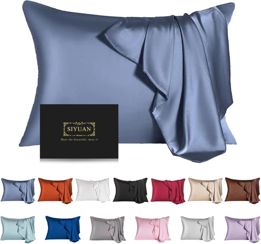 Mulberry Silk Pillowcase for Hair and Skin,King Size Cooling Silk Pillow Case with Hidden Zipper,Allergen Proof Dual Sides Soft Breathable Smooth Silk Pillow Cover for Women(King,Grayish Blue)