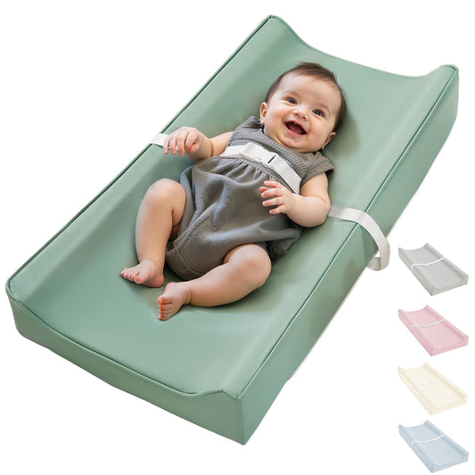 Vegan Leather Waterproof Baby Changing Pad - Wipeable, Extra Thick & Portable & Non-Slip Diaper Mat for Dresser, Crib, Travel | Soft & Safe (Green)