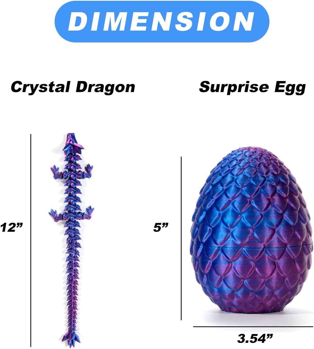 3D Printed Dragon in Egg, Full Articulated Dragon Crystal Dragon with Dragon Egg, Home Office Decor Executive Desk Toys, Adults Fidget Toys for Autism/ADHD (Laser Yellow&Green, 12")