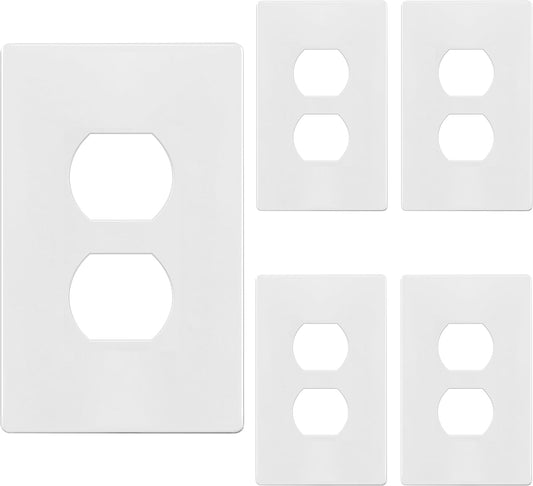 TG Mid-Size Screwless Duplex Wall Plate, Child Safe Receptacle Outlet Cover, Medium Size 1-Gang 4.88" H x 3.11" L, Polycarbonate Thermoplastic, UL Listed, SP-MS1-W5P, White (5 Pack)