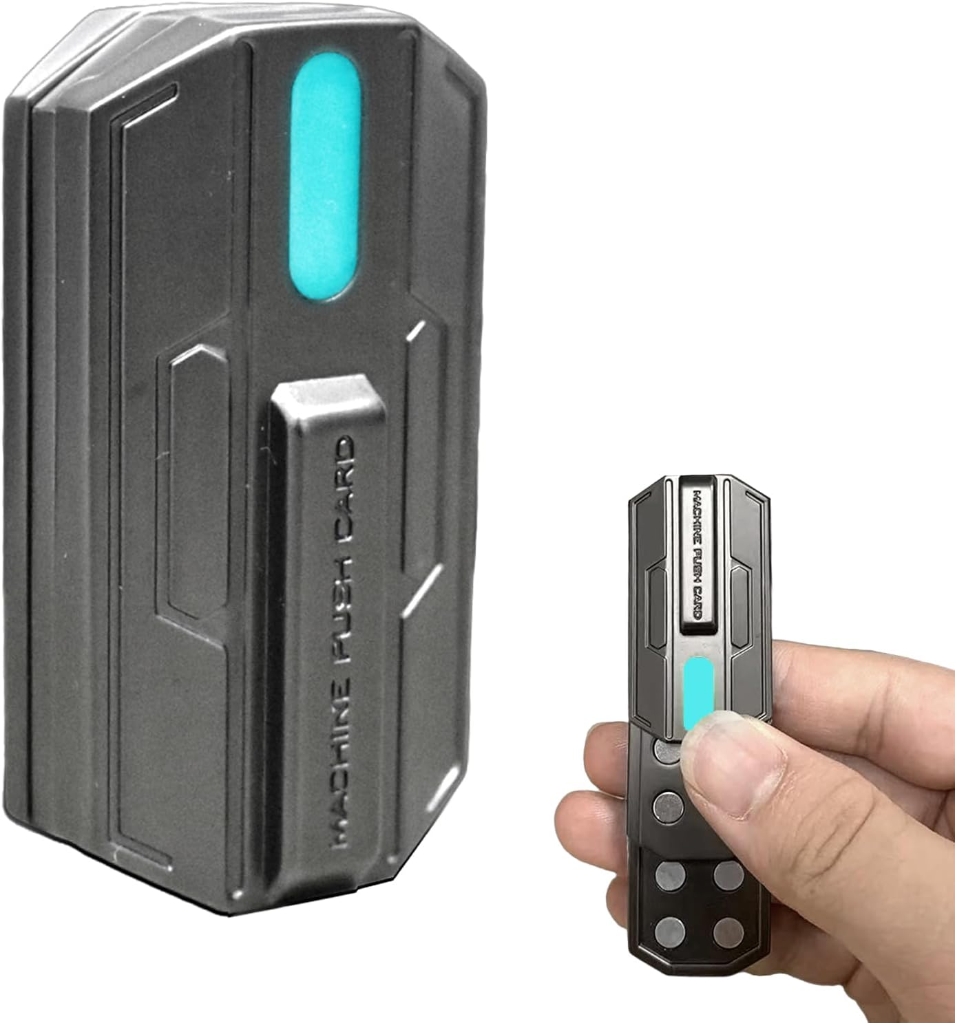 Fidget Slider Mecha Push Card Glow in The Dark Metal Magnetic Haptic Fidget Toys Adults, 3 Layer Push Card for Stress Relief (Blue Light)