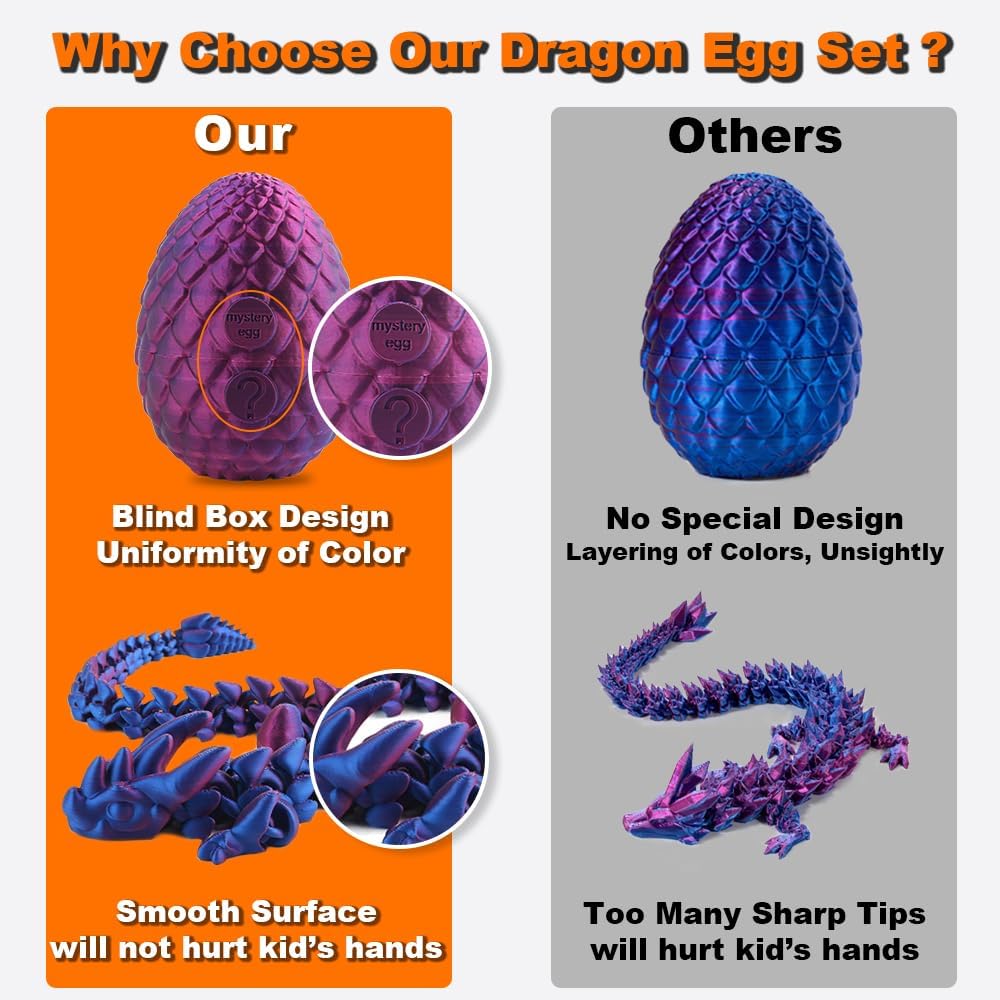 STONESTAR 3D Printed Dragon Fidget Toys, 12" Full Articulated Dragon in Mystery Egg, Home Office Decor Executive Desk Toys Xmas/Easter Gift for Dragon Lovers (Laser Green)