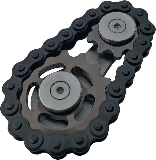 Chain Gear Fidget Spinner, Metal Sprocket Chain Fidget Toy, Stress Anxiety Relief Fidget Toy, Bike Chain Gears Novelty Toy,Metal EDC for Anxiety Relieve Boredom ADHD Autism (Black)