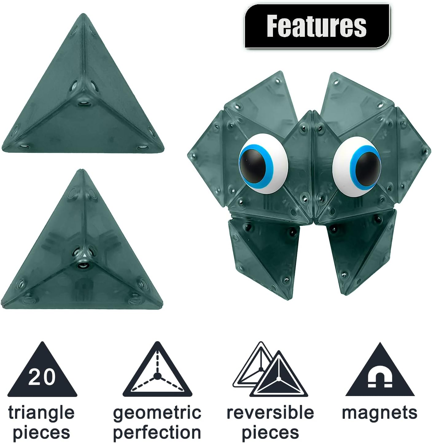 Magnetic Fidget Toys Desk Decor for Stress Relief, 22 Pcs Triangle Puzzle Magnet Fidget Balls Building Blocks for Teens & Adults, Girls, Boys (Dark Blue)