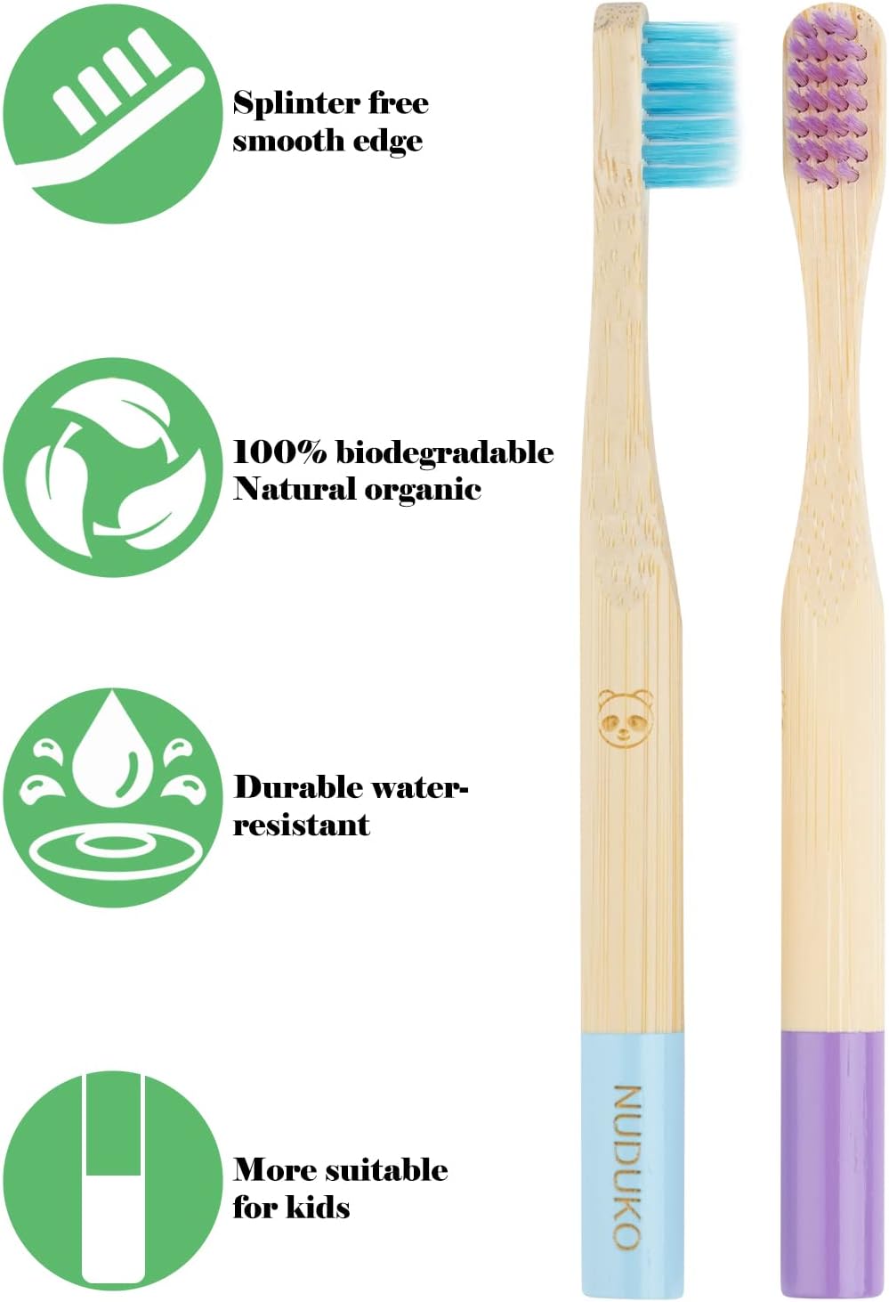 Bamboo Kids Toothbrushes (6 Pack) - Soft Bristle Organic Compostable BPA Free Toothbrush for Kids Toddler Baby Tooth Brush, Eco Friendly Natural Biodegradable Wooden Toothbrush - Round Handle