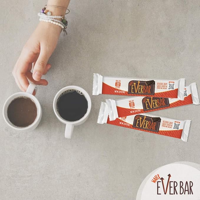 EverBar - Dark'n Crispy Chocolate Bars, 24 Count | Non-GMO, Dark Chocolate Wafer Candy Bar | On the Go | With Coffee or Tea | Healthy Snack | Bite-Size Premium Wafer Chocolate 24 Count (Pack of 1)