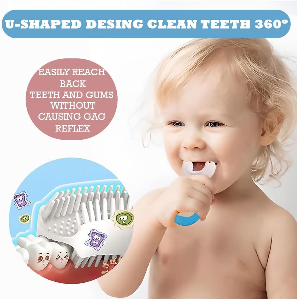 U-Shaped Toothbrush Kids (2 PCS), 360° Oral Teeth Cleaning Design, Toddler with Food Grade Soft Silicone Brush Head, Manual Whole Mouth for Age 2-6