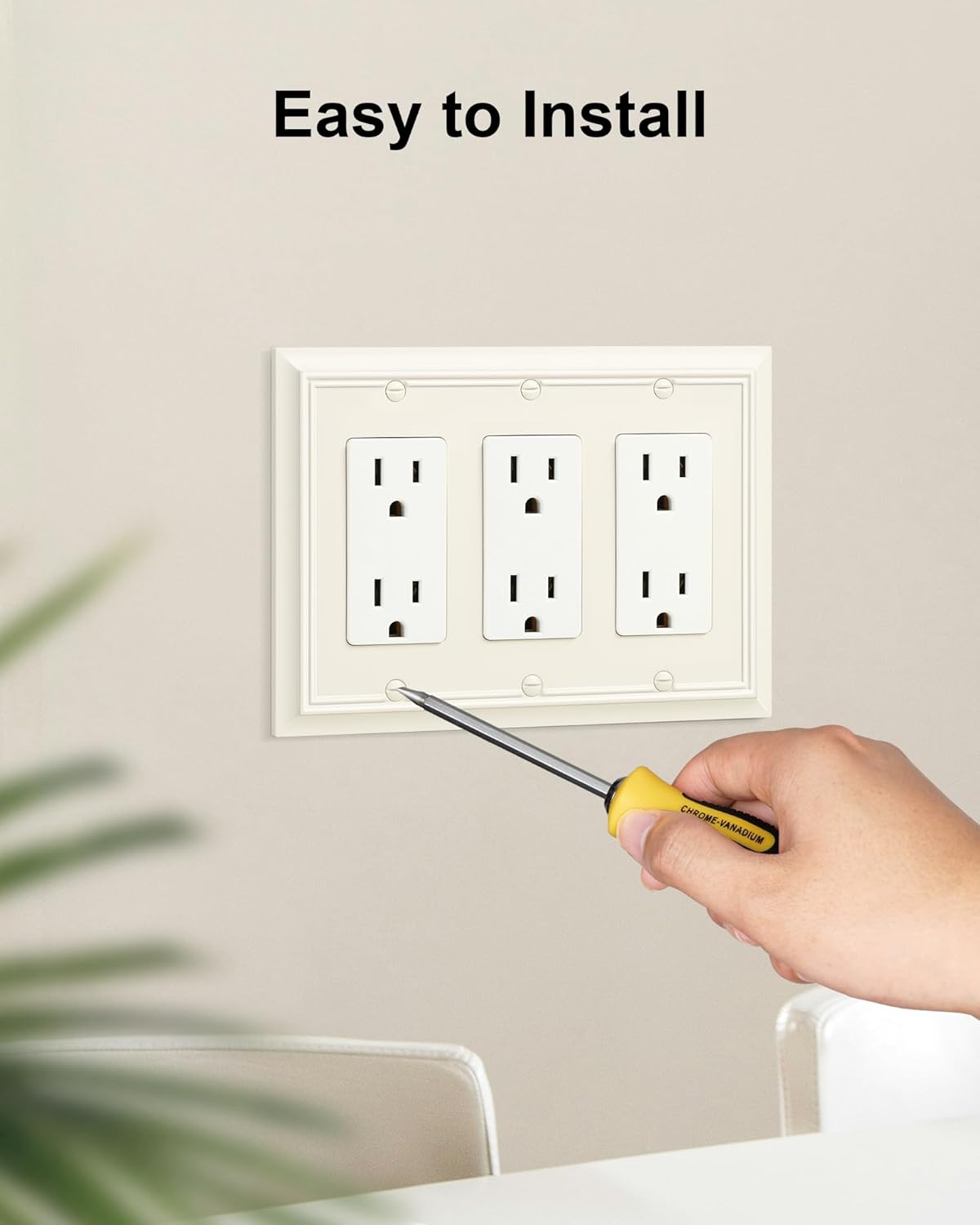 2-Pack Decorative Tripple Decorator Outlet Cover Plate, Durable Natural Bamboo Fiber Light Almond Wall Plate for Electrical Outlets, Receptacle, GFCI Outlet, Dimmer Switch, 3-Gang, Corrosion Resistant