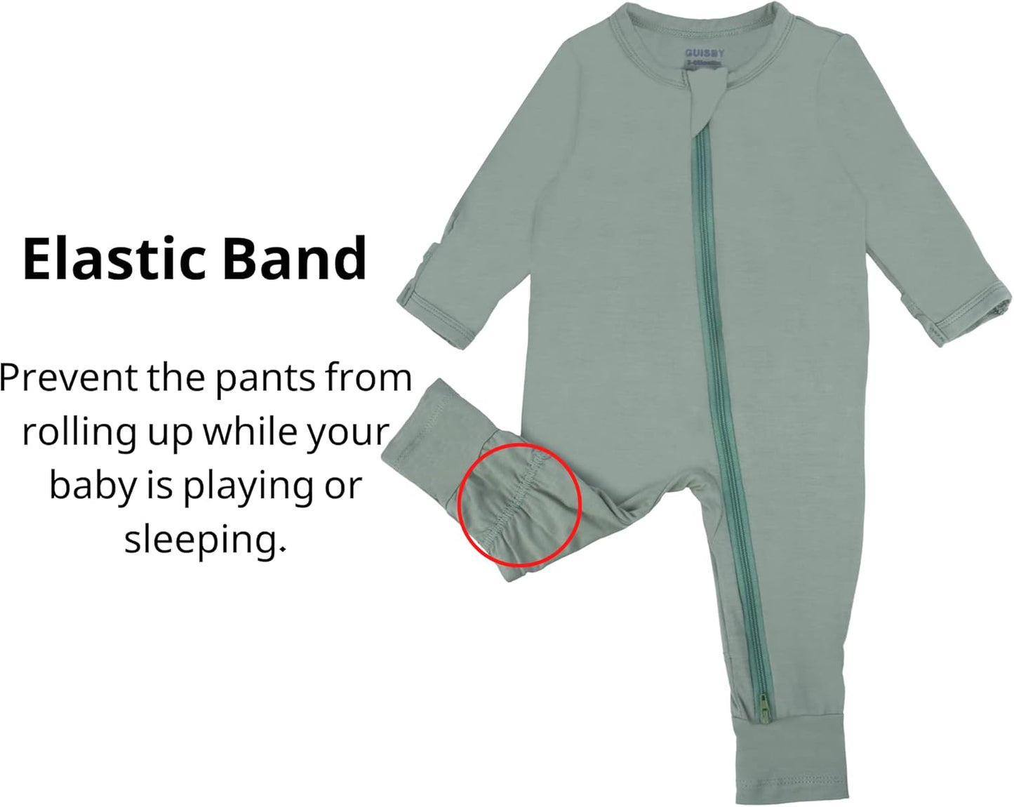 GUISBY Baby Pajamas with Mitten Cuffs - 3Pcs Girls Boys 2 Way Zipper Long Sleeve Rayon Sleepers