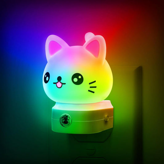 Cat Night Lights Plug Into Wall, Cute Night Light for Kids, 8-Color RGB LED Night Light with Dusk to Dawn Sensor, Nightlight for Kids Room, Bathroom, Bedroom Décor, Children Gift