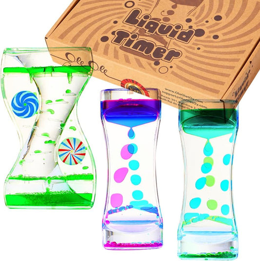 Liquid Timer - Sensory Toy for Relaxation, Liquid Motion Bubbler Timer with Floating Color Lava Lamp, 3-Pack Incredibly Effective Calming Stress Relief Hourglass Toy for Kids & Adults, Autism & ADHD