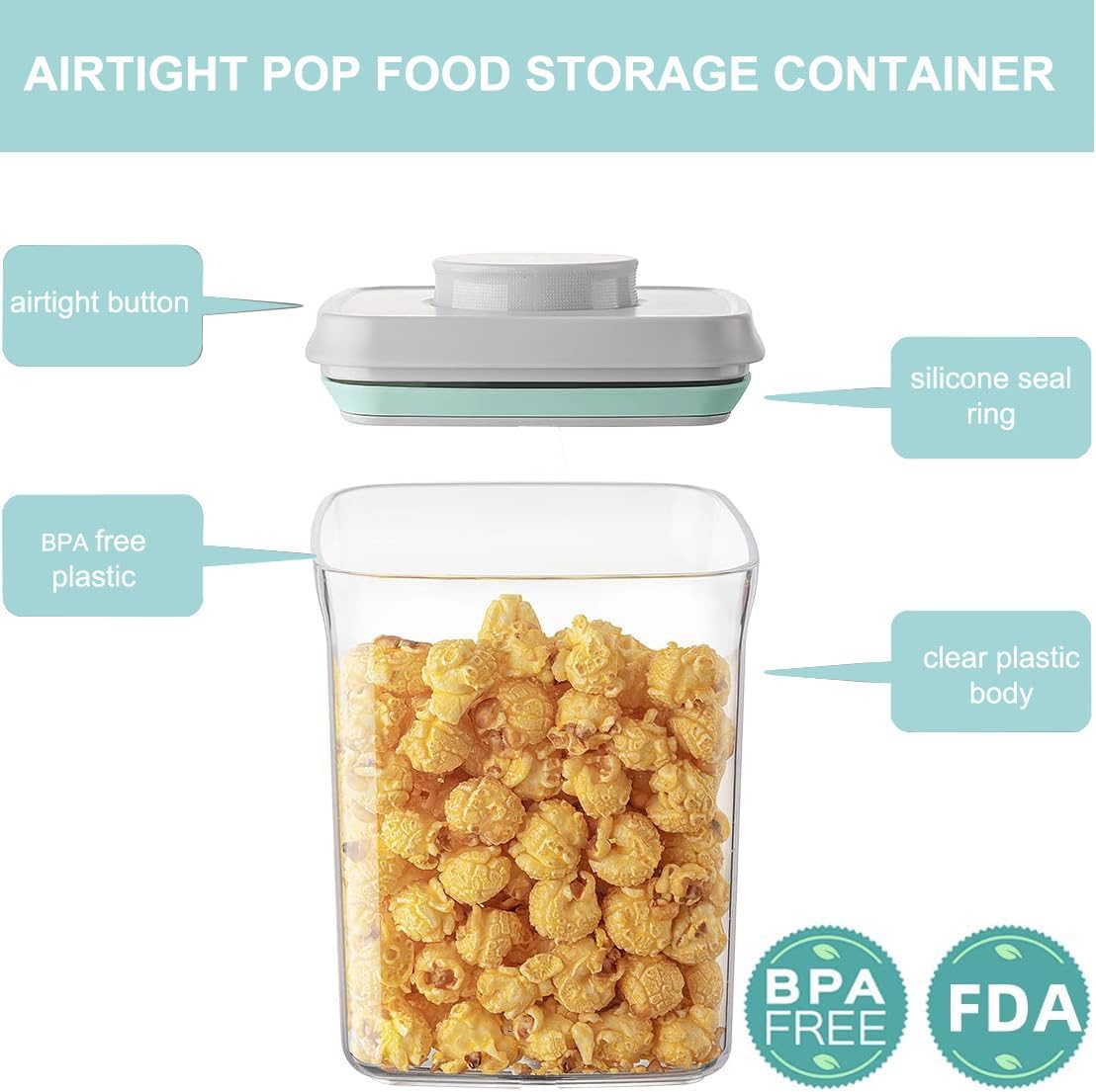Airtight Food Storage Container - 0.5qt / 500ml Mini Square Pop Containers With Lids, Bpa Free Stackable Container Snacks Candy Salt Herbs Spices