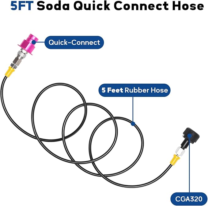 MEASUREMAN CO2 Adapter Kit with CGA320 Connector & 60-Inch Hose, Quick Connect Refill Adapter for Soda Makers/Soda Machines