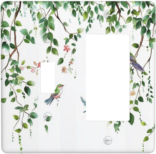 Outlet Covers Green Leaves Bird Eucalyptus Sage Plant 1 Toggle 1 Rocker Combination Decorative Wall Plate Electrical Switch Plates Light Switch Cover Plate For Bed Room Living Room Decor