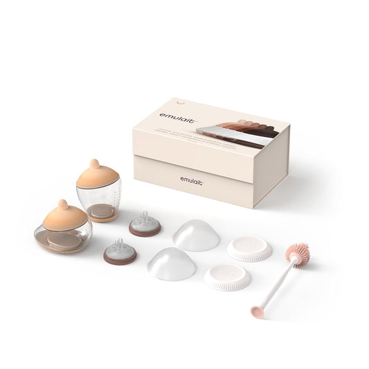 Baby Bottle Starter Kit Includes 2 Bottles 2 Nipples 2 Caps 2 Lids 2 Responsive Flow Valves, Cleaning Brush - Light - Shape 3-RFV