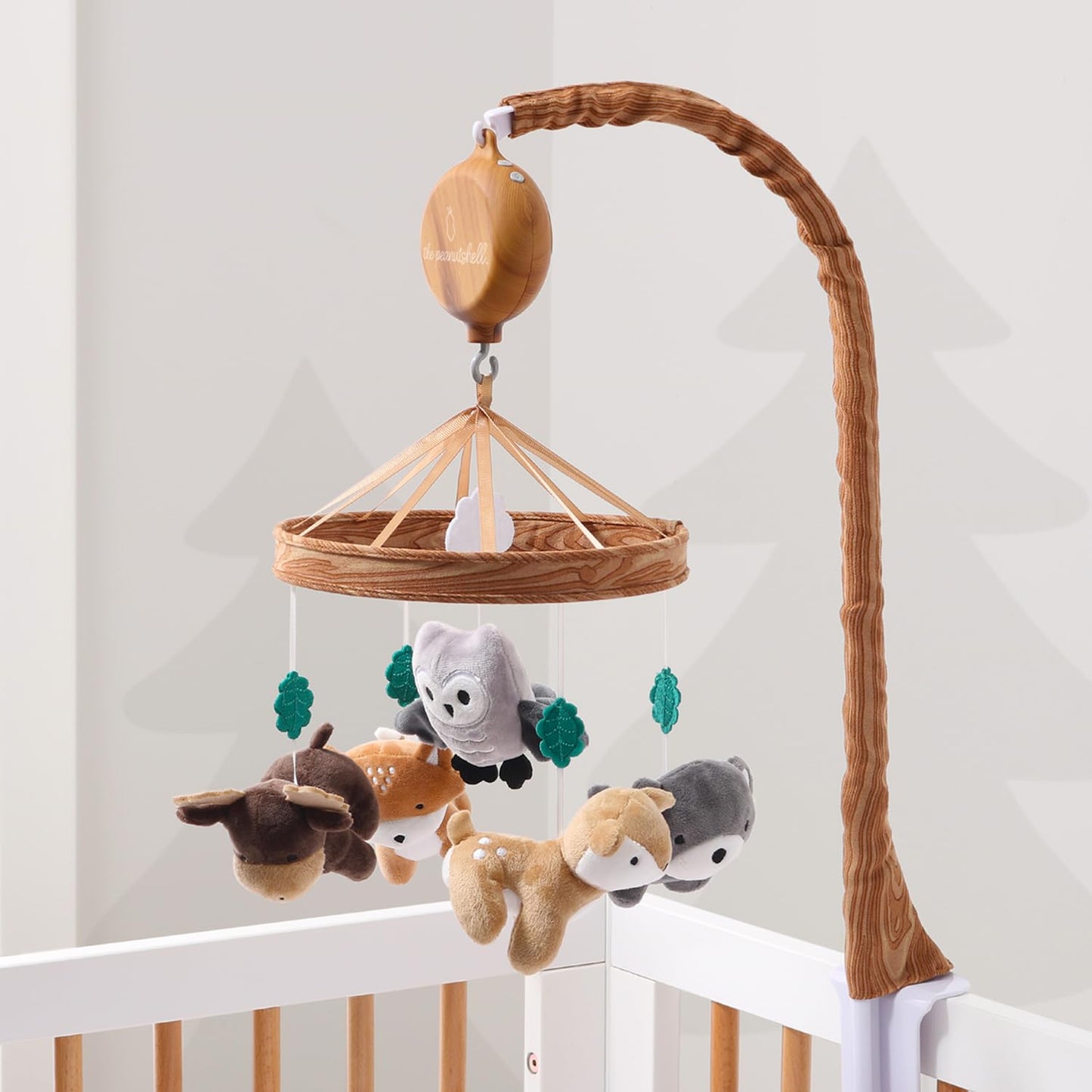 The Peanutshell Crib Mobile for Boys or Girls - Woodgrain Musical Baby Crib Mobile with 12 Lullabies, Whimsical Woodland Baby Whimsical Woodland Nursery Decor