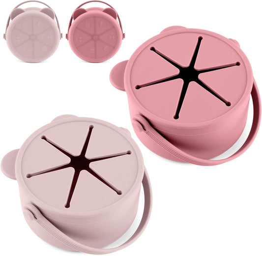 Silicone Snacks Containers for Toddlers, Baby Food Catcher Spill Proof, Kid Snacks Holder with DustProof Lid, 2 Pack Dishwasher Safe (Blush/Mauve)