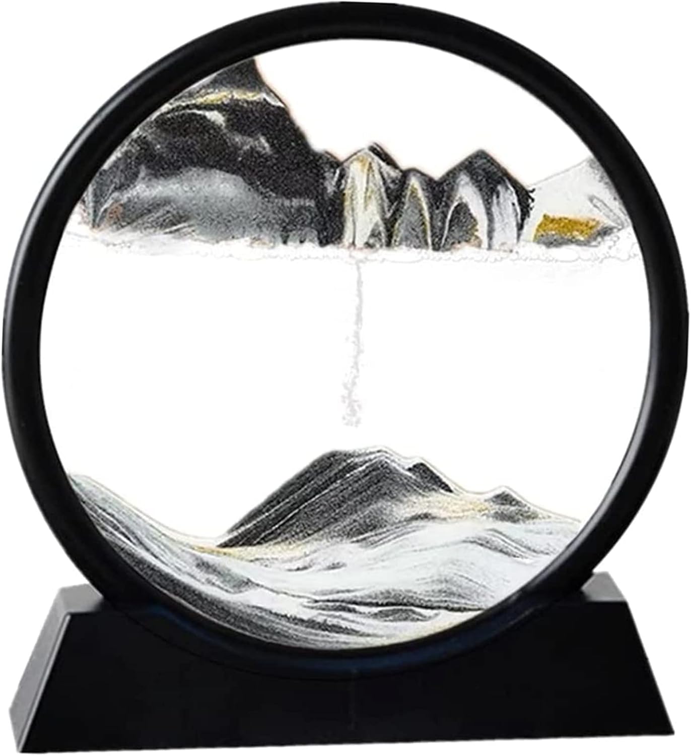 Moving Sand Art Picture in Motion Round Glass 3D Deep Sea Landscape, Dynamic Sand Art Sandscapes, Sensory Relaxing Desktop Table Decor Desk Decor Art Desk (7 inch, Black)