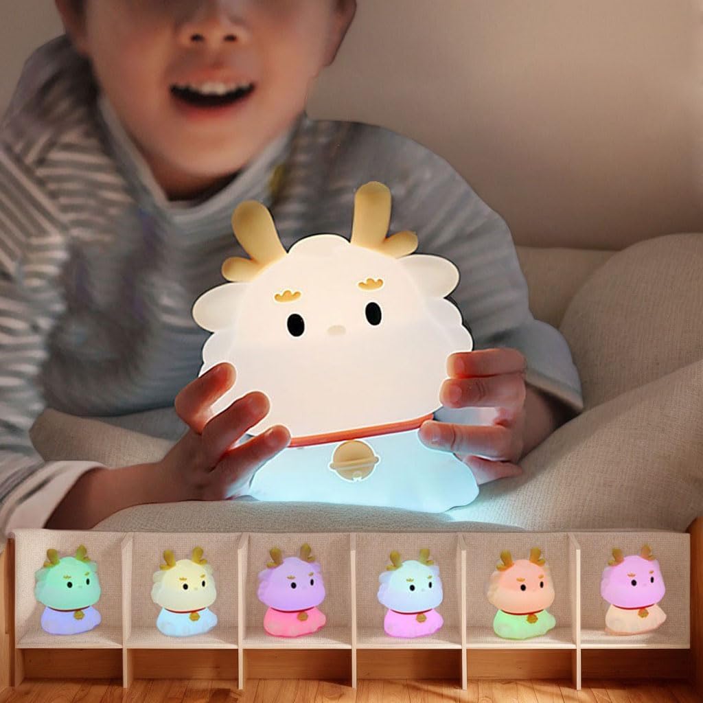Night Light for Kids, 7 Color Changing BPA-Free Silicone Lamp with Touch Control, Eye Protection, Rechargeable Battery, Soft & Safe Nursery Lamp for Boys & Girls (Dragon)