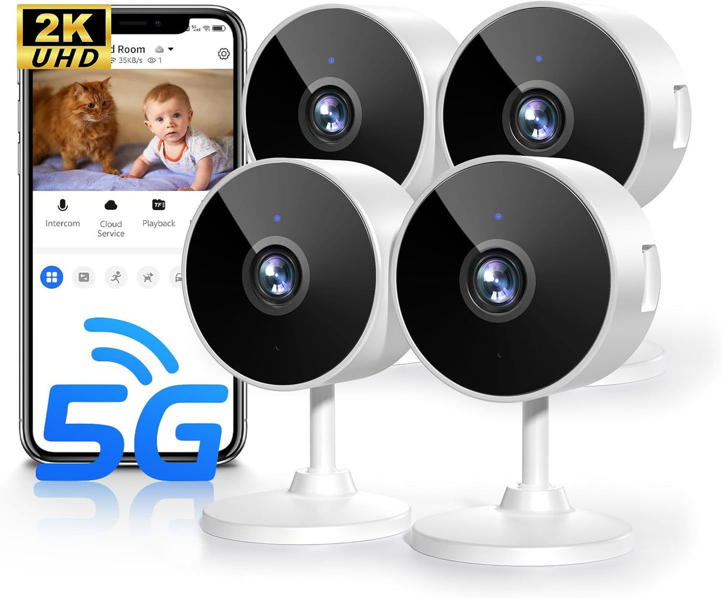 [5G & 2.4G] 2K Indoor Security Cameras for Home Security, AI Voice Change for 2-Way Talk, Motion Detection, Night Vision, 24/7 SD Recording/Cloud Storage, Baby Monitor/Dog/Pet Camera with Phone App, 4