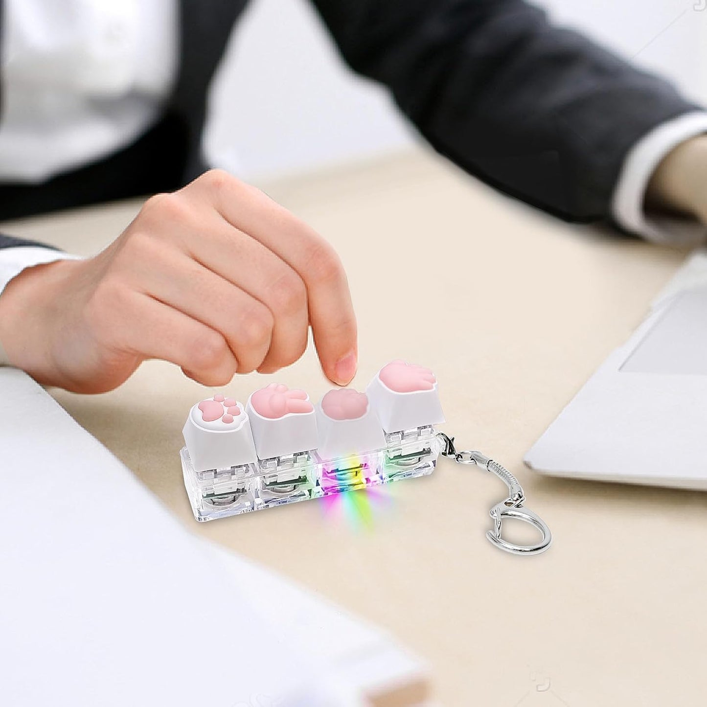 Keyboard Fidget Toys for Adults Keyboard Clicker with LED Light Keychain Fidget Sensory Fun Toys for Anxiety Decompression (RPSCatPaw, 4 in 1)