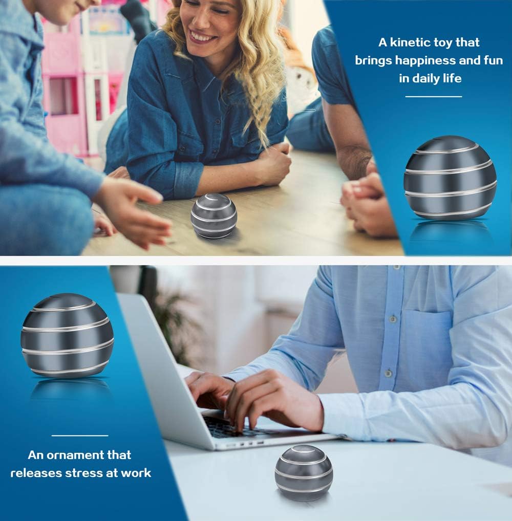 Kinetic Desk Toy with Full Body Visual Illusion Ball Decompression Ball Fidget Stress Anxiety Relieves Aluminium Decoration Ball for Adults (GRIS)