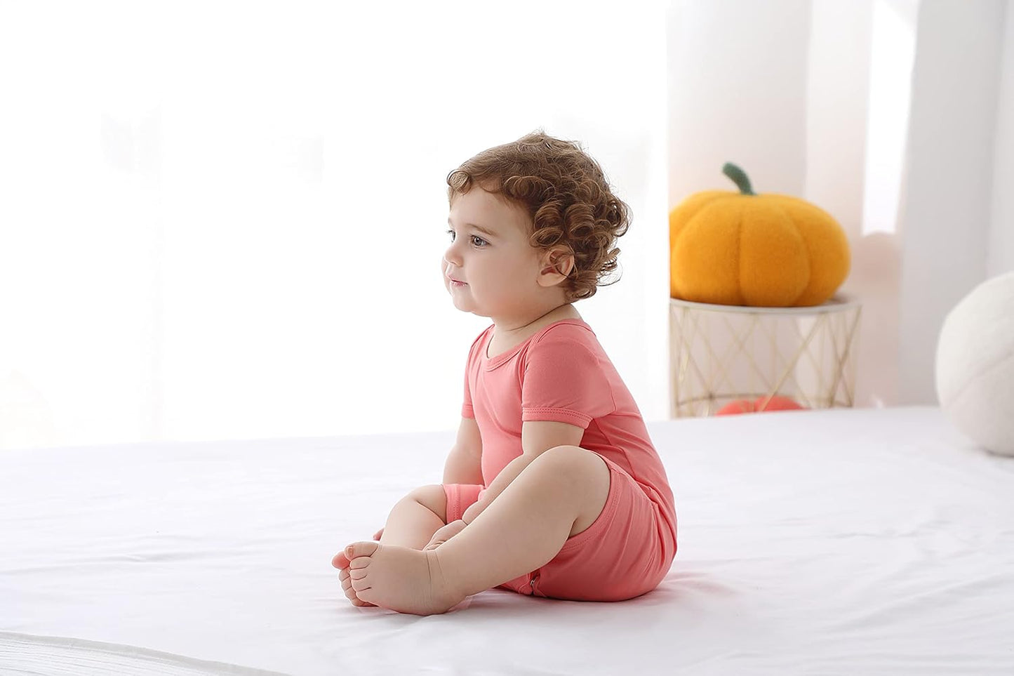 GUISBY Rayon Baby Pajamas, Short Sleeve Footless Rompers, Snap Closure Sleeper for Boy Girls