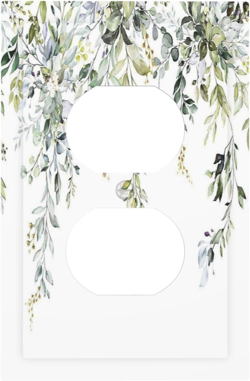 Outlet Covers Boho Farmhouse Flower Leaf Sage Green 1 Gang Duplex Wall Plate Decorative Switch Plates Electrical Receptacle Faceplate Light Switch Cover for Bedroom Cabin Decor