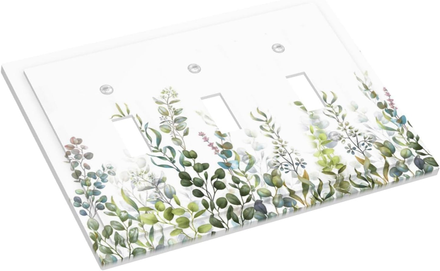 Green Eucalyptus Leaf Plant Herbs Springnature Decorative Switch Plates 3 Gang Wall Plate Triple Toggle Light Switch Cover Faceplate Electrical Wall Panels for Bed Room Living Room Decor
