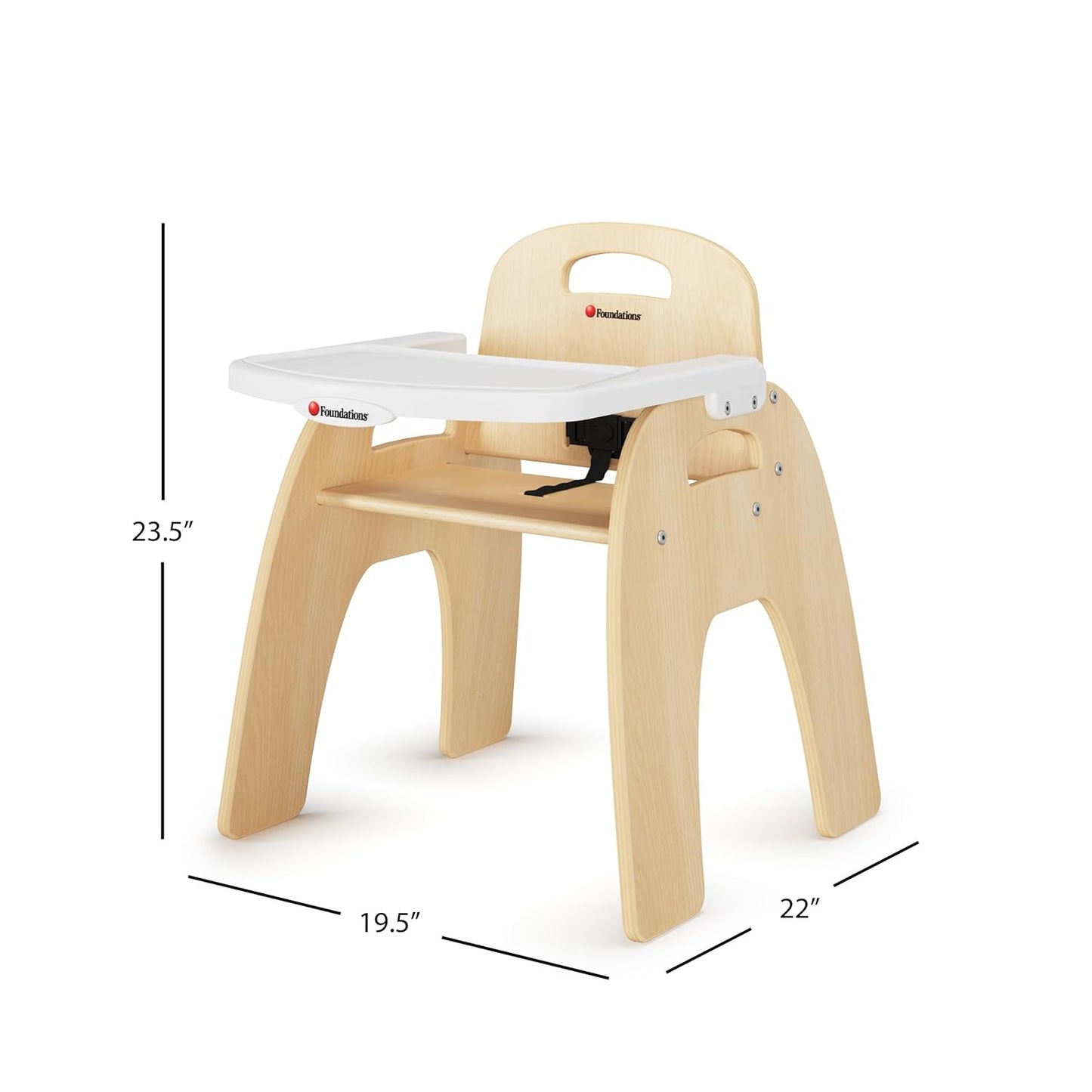 Foundations Easy Serve 13" Wood Feeding Chair for Toddlers, Adjustable Harness, Removable Dishwasher Safe Tray, “No Tip” Base, Baltic Birch Plywood