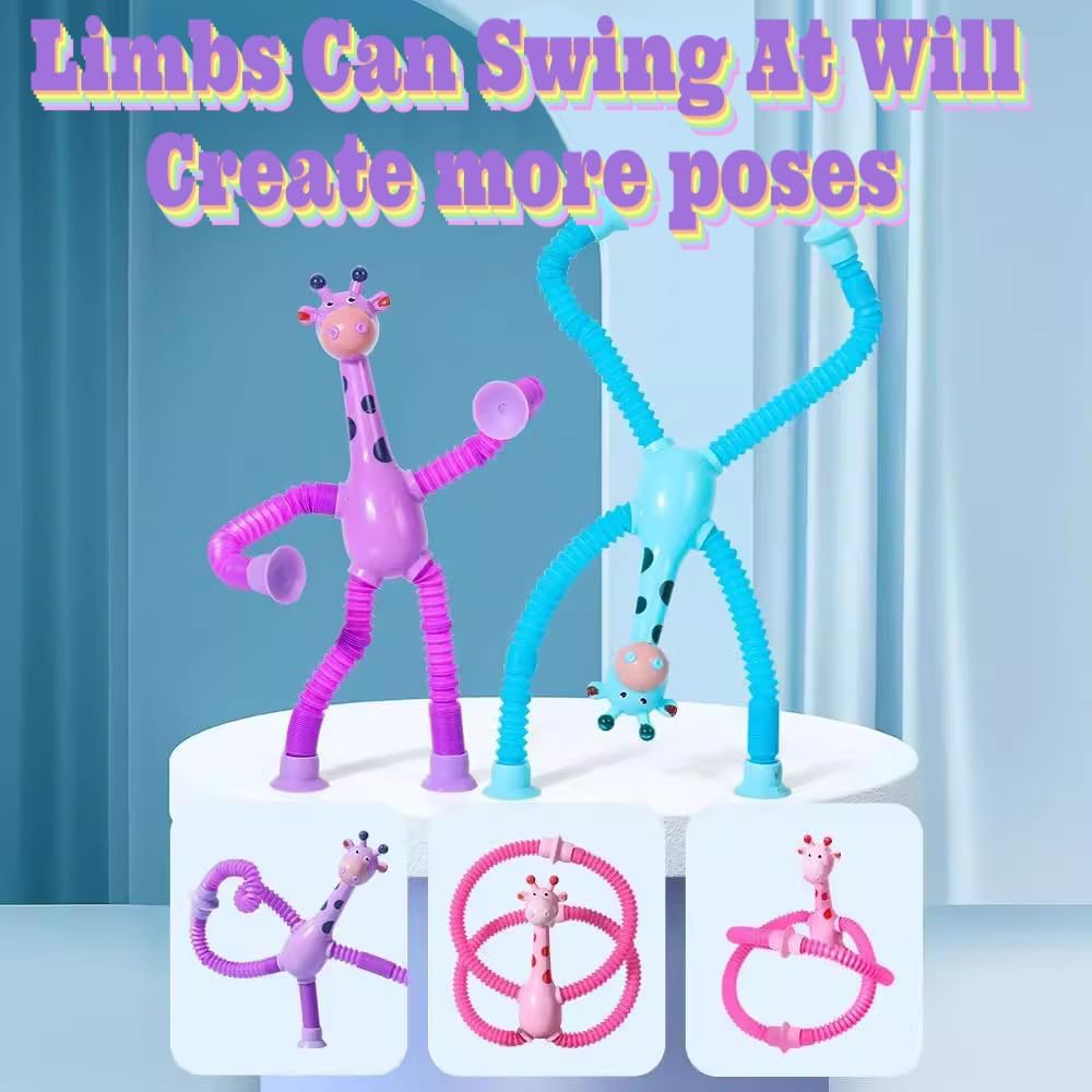 6PCS Telescopic Suction Cup Giraffe Toy,pop Tubes,Toys for Kids,Toddler Travel Toys,Toddler Sensory Toys,figette Toys,Fidget Toys for Kids,Treasure Box prizes,Small Toys for Kids prizes