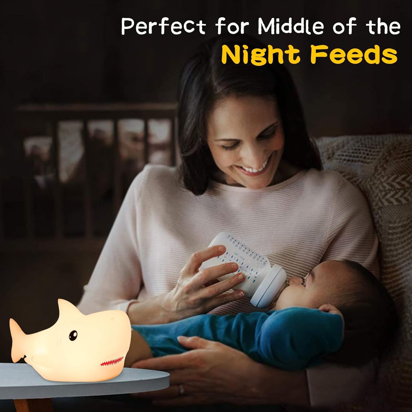 Tremdwoto Night Light for Kids, 7 Colors Shark Night Light Rechargeable Squishy Silicone LED Nightlight Lamp as Birthday Christmas Gifts for Baby Boys Children Toddlers Tween Girls Nursery