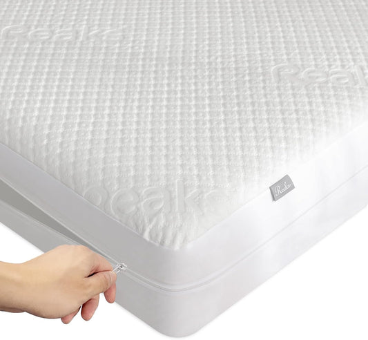 Queen Size Mattress Protector with Zipper - 100% Waterproof Zippered Mattress Cover - Soft & Cooling Noiseless Bed Mattress Covers - Top Removable Mattress Encasement 7-9" Deep