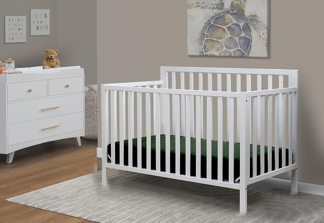 Sorelle Essex Euro 4-in-1 Convertible Crib & Changer – Nursery Furniture Set, Wooden Baby Crib with Non-Toxic Finish, Integrated Changer, Toddler Bed, Daybed, and Full-Size Bed Conversion Kit – White