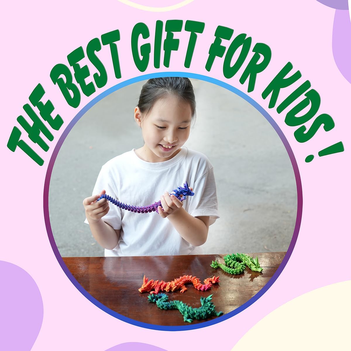 12" 3D Printed Dragon, Articulated Dragon, Crystal Dragon, Dragon Fidget Toy, Home Office Decor Executive Desk Toy (Purple)