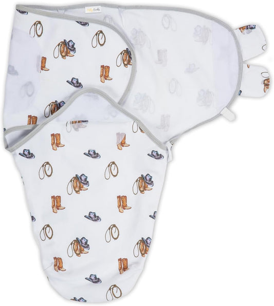 LollyBanks 100% Organic Cotton Baby Boy Essentials Swaddles 3-6 Months, Newborn Swaddle with Easy Change Zipper, Western Baby Swaddle Blanket Wrap (Cowboy Print)