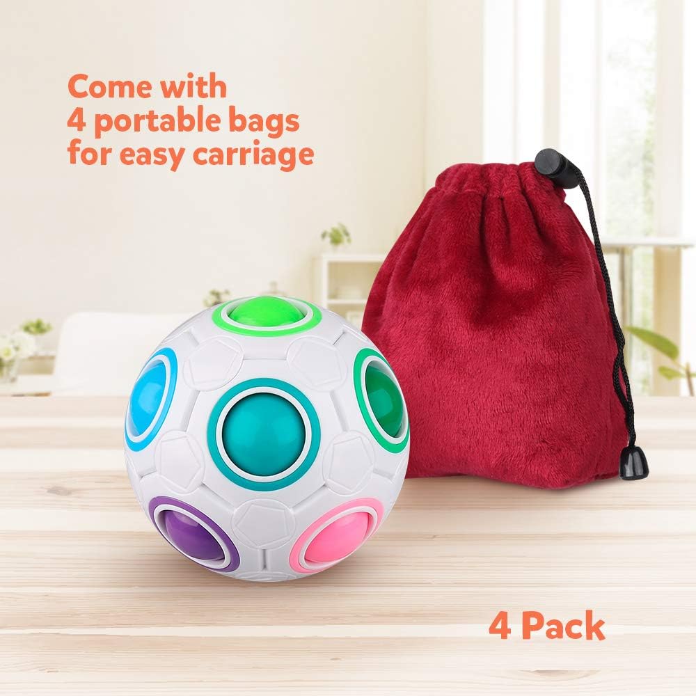 D-FantiX 4Pcs Rainbow Puzzle Ball, Brain Teasers Fidget Toys for Kids Ages 3+, Stress Reliever Magic Travel Toy for Boys & Girls