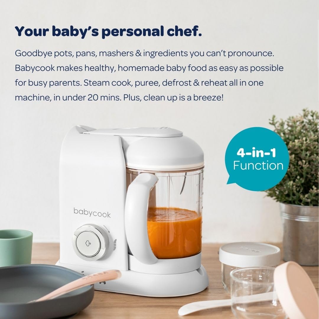 BEABA Babycook Solo 4 in 1 Baby Food Maker, Puree Steamer and Blender for Purees, Grinder with Auto Steam Cooking, Lrg Capacity 4.5 Cups 27 Servings in 20 Mins, Oat