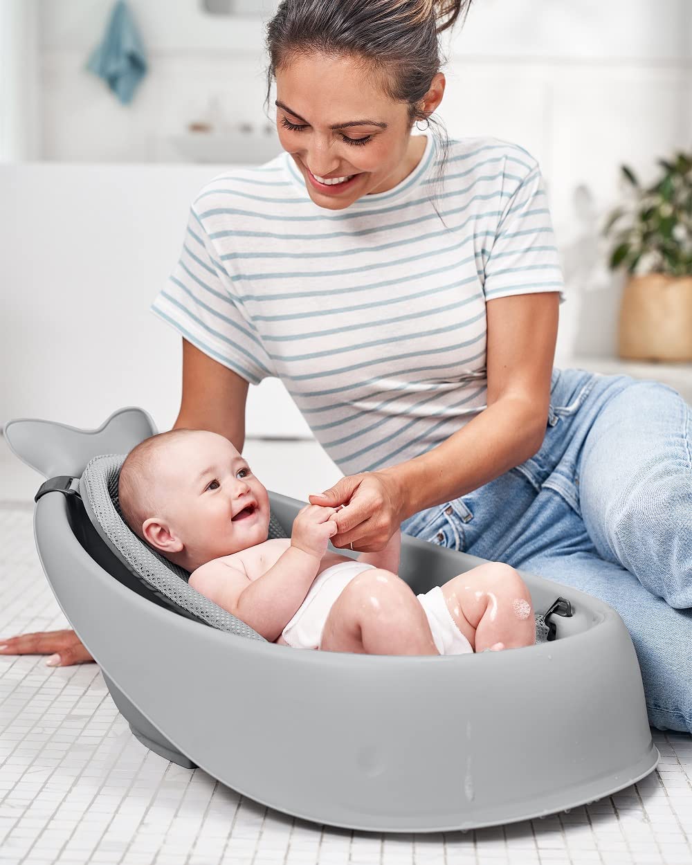 Skip Hop Infant Bath Tub 3-Stage Grow With Baby Smart Sling MOBY Bathtub Grey Age 0+