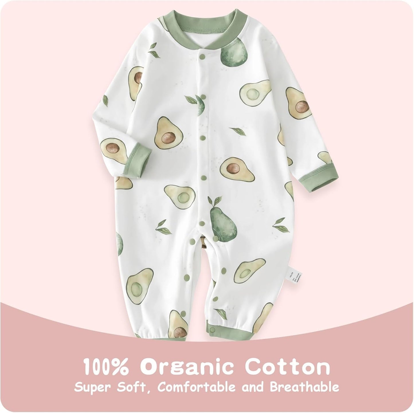 100% Organic Cotton Soft 3-24 Months Baby Romper Jumpsuits for Boys and Girls Unisex Long Sleeve