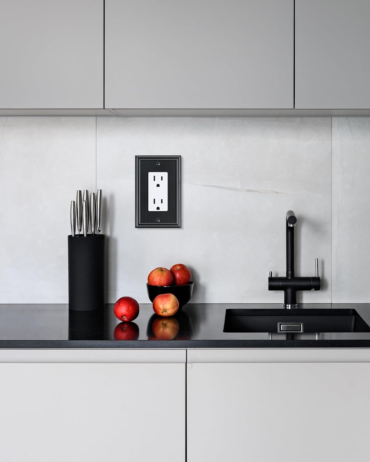 TREWELL 4-Pack Black Decorative Switch Plates and Outlet Covers, Durable Zinc Alloy, Compatible with Decorator Outlet Receptacle, Rocker Switch, Dimmer Switch, GFCI Outlets, Size 3.15''W x 4.92''H