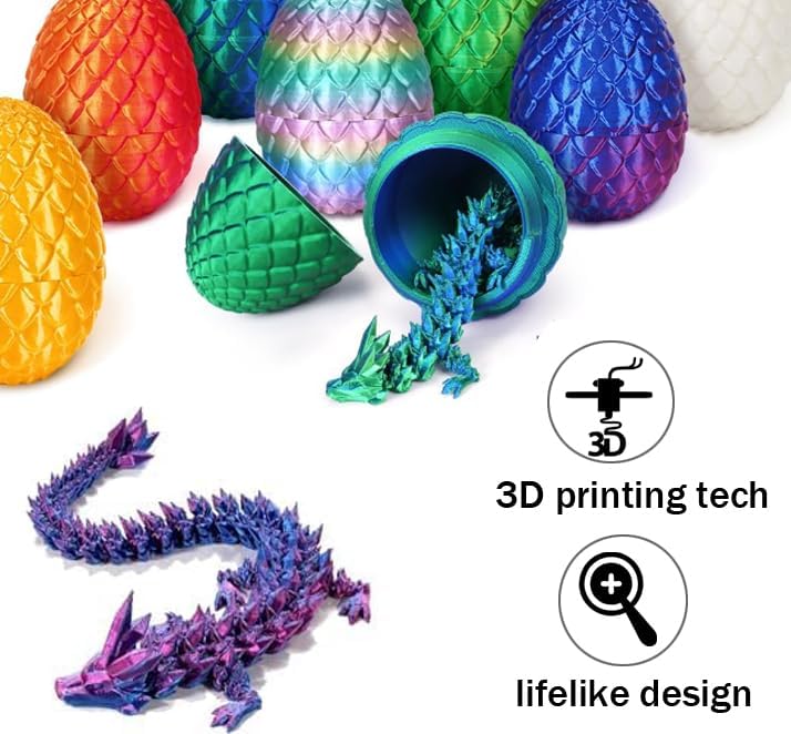 Easter Eggs Gifts for Kids, 3D Printed Dragon in Egg Easter Basket Stuffers Easter Toys for Kids Crystal Dragon Fidget Toys Prefilled Easter Eggs